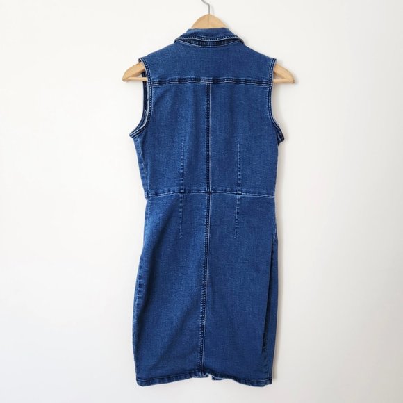 Vintage Y2K Zip Up Denim Dress Medium Blue Sleeveless // Large - Picture 2 of 12